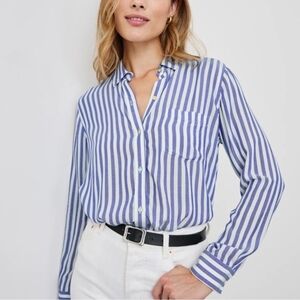 Rails Aly Blue White Stripe 100% Rayon Long Sleeve Button Down Shirt Size Small